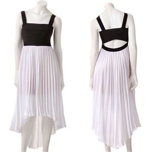 Jennifer Lopez | Pleated Hi-Low Dress Cutout in White Black Size L Large